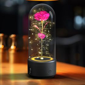 2-in-1 LED Rose Flower Night Light with Bluetooth Speaker – Glass Dome Accent Lamp (Option: Black Base Color Flower)