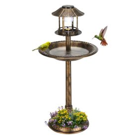 Bronze Solar Light Bird Bath – 42-Inch Round Outdoor Garden Décor (Option: Bronze)