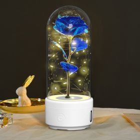 2-in-1 LED Rose Flower Night Light with Bluetooth Speaker – Glass Dome Accent Lamp (Option: White Base Blue Flower)