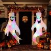 Lighted Hanging Halloween Ghost with Witch Hat – Glowing Décor