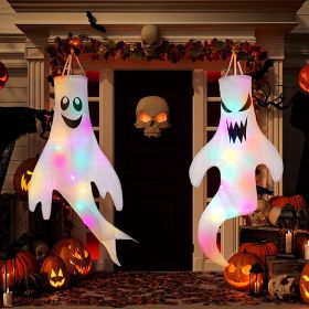 Lighted Hanging Halloween Ghost with Witch Hat – Glowing Décor (Color: as pic)
