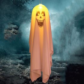 Lighted Hanging Halloween Ghost with Witch Hat – Glowing Halloween Décor (size: 90cm)