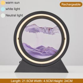 3D Hourglass LED Lamp 360° Moving Sand Art Table Lamp Sandscapes Quicksand Night Light Living Room Accessories Home Decor Gifts (Color: Black-Purple 24CM, Ships From: China)