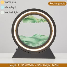 3D Hourglass LED Lamp 360° Moving Sand Art Table Lamp Sandscapes Quicksand Night Light Living Room Accessories Home Decor Gifts (Color: Black-Green 24CM, Ships From: China)