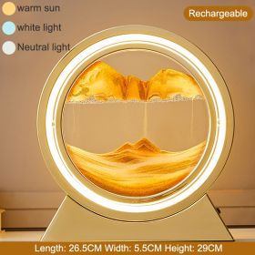 3D Hourglass LED Lamp 360° Moving Sand Art Table Lamp Sandscapes Quicksand Night Light Living Room Accessories Home Decor Gifts (Color: Gold-Orang 29CM, Ships From: China)