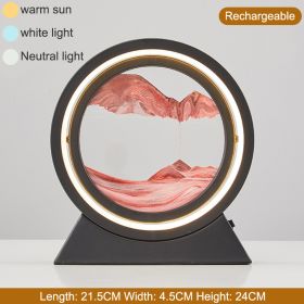3D Hourglass LED Lamp 360° Moving Sand Art Table Lamp Sandscapes Quicksand Night Light Living Room Accessories Home Decor Gifts (Color: Black-Red 24CM, Ships From: China)