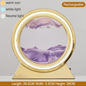 3D Hourglass LED Lamp 360° Moving Sand Art Table Lamp Sandscapes Quicksand Night Light Living Room Accessories Home Decor Gifts (Color: Gold--Purple 29CM, Ships From: China)