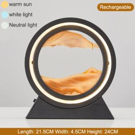 3D Hourglass LED Lamp 360° Moving Sand Art Table Lamp Sandscapes Quicksand Night Light Living Room Accessories Home Decor Gifts (Color: Black-Orang 24CM, Ships From: China)