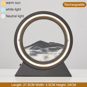 3D Hourglass LED Lamp 360° Moving Sand Art Table Lamp Sandscapes Quicksand Night Light Living Room Accessories Home Decor Gifts (Color: Black-Grey 24CM, Ships From: China)