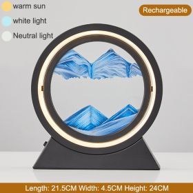 3D Hourglass LED Lamp 360° Moving Sand Art Table Lamp Sandscapes Quicksand Night Light Living Room Accessories Home Decor Gifts (Color: Black-Blue 24CM, Ships From: China)