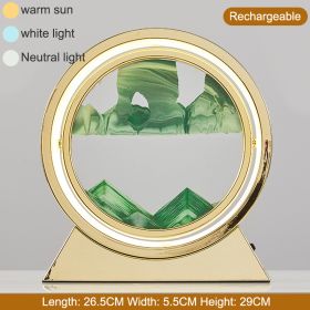 3D Hourglass LED Lamp 360° Moving Sand Art Table Lamp Sandscapes Quicksand Night Light Living Room Accessories Home Decor Gifts (Color: Gold-Green 29CM, Ships From: China)