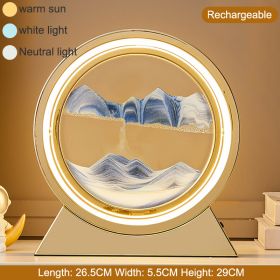 3D Hourglass LED Lamp 360° Moving Sand Art Table Lamp Sandscapes Quicksand Night Light Living Room Accessories Home Decor Gifts (Color: Gold--Blue 29CM, Ships From: China)
