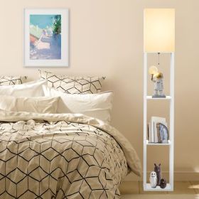 62.9" Floor Lamp with Storage Shelves – Solid Wood Corner Lamp (Color: White)