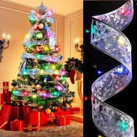 100 LED Christmas Tree Ribbon Lights – 32FT Battery Operated (Color: Silvery Ribbon- Colourful)