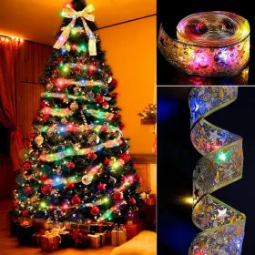 100 LED Christmas Tree Ribbon Lights – 32FT Battery Operated (Color: Golden Ribbon- Colourful)