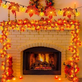 3-Pack 30FT Fall Maple Leaf Garland Lights – 60 LED Battery-Operated with Timer (Style: Maple garland)
