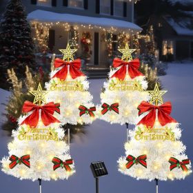 4 Pack Christmas Tree Solar Pathway Lights Outdoor Decorations (Color: White Tree)