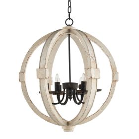 6-Light Wood Chandelier – Adjustable Chain Farmhouse Dining & Kitchen Fixture (Option: White)