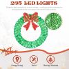 36-Inch Pre-Lit Outdoor Christmas Wreath – LED Lights, Red Bow, Remote & Timer