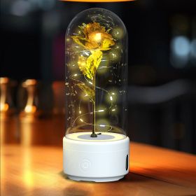 2-in-1 LED Rose Flower Night Light with Bluetooth Speaker – Glass Dome Accent Lamp (Option: White Base Gold Flower)